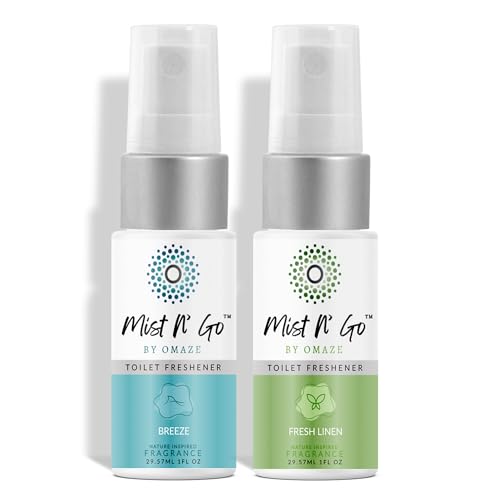 Mist N’ Go by Omaze Travel Bathroom Spray for Toilet Spray Odor Eliminator - Travel Toilet Spray for Bathroom Air Freshener Spray for Bathroom Deodorizer - Clean Mix, Travel Size (1oz x2)
