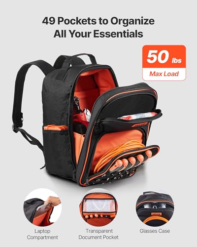 Miniatura 2 de Vevor Mochila Para Herramientas, Mochila De Trabajo 280 X 230 X 405 Mm Con 49 Bolsillos, Compartimento Para Portátil Y Base De Tela Reforzada, Organizador De Herramientas Para Electricistas