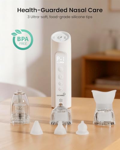 Image of GROWNSY SniffEase Spa 3-in-1 Nasal Aspirator for Baby - Spray, Suction & Mist, Hospital-Grade Powerful Electric Nose Suction with Soothing Light & Music, Larger Chamber (Light Grey)