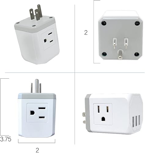 Miniatura 2 de Tech2 - Regleta protectora de sobretensiones de tres lados con 9 tomas de corriente y 2 puertos USB, base giratoria diseño compacto cabe en 1 toma