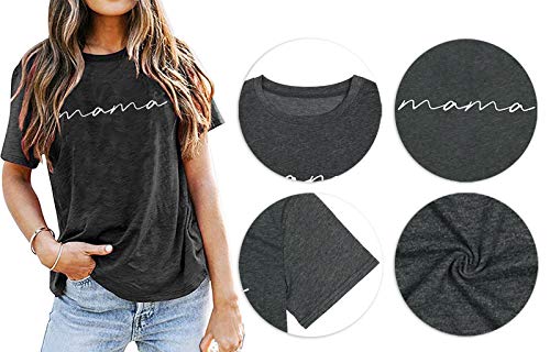 ASTANFY Mama Shirts Women Mama Letter Printed T-Shirt Graphic Tee Casual Short Sleeve Tops4