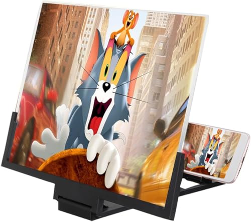 ATEK 14 Inch Phone Screen Magnifier, Portable Foldable Smart Phone Magnifier with Folding Stand Holder, Eye Protection 3D Screen Expander for Movies, Videos, and Gaming, for All Smartphone (Black)