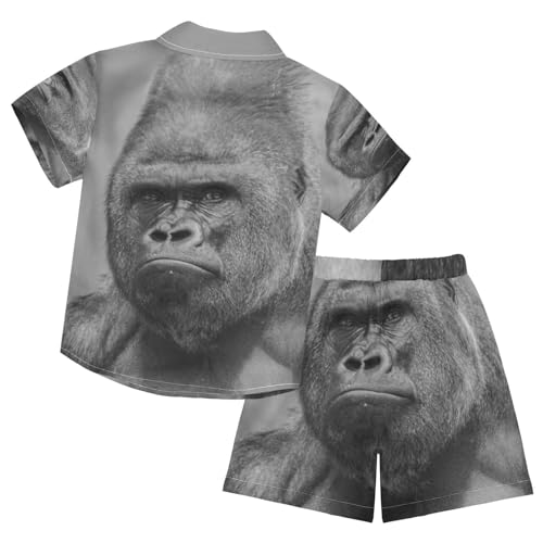 Image of Sunflower Floral Yellow Black Short Sleeve Hawaiian Button Down Shirts and Short Sets for Boys Toddler Summer Outfits