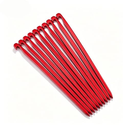 10pcs Heavy Duty Tent Stakes, Camping Nail Stakes, Aluminum Camp Awning Canopy Accessories Tent Rock Stakes Pegs Nails for Camping(Red)