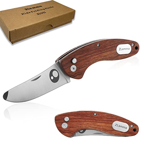 ZLemma Kids Pocket Folding Knife with Safety Rounded Tip, Made of Japanese stainless steel and rosewood, Children’s First Folding Knife with Sharp Blade