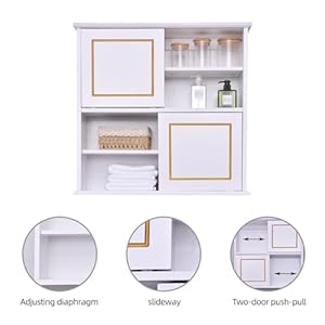 Wall Storage Cabinet Bathroom Medicine Cabinets with Sliding Door and Adjustable Shelves Wood Fashion Cabinet for Bathroom Kitchen Living Room White