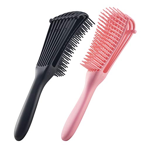 2 Pack Detangling Brush Detangler Hair Brush Wet Detangling Brush Comb for Curly Hair (Pink & Black)