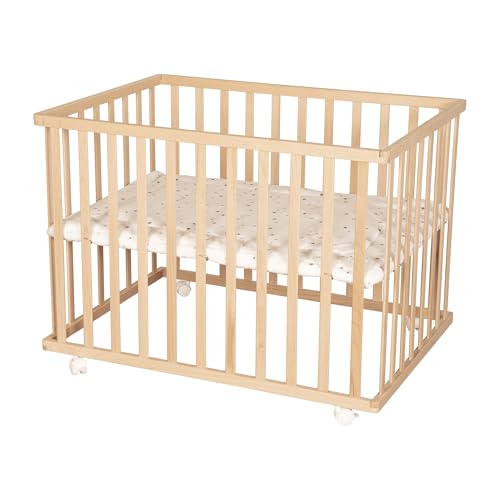 roba Laufgitter 75 x 100 cm mit Laufgittereinlage 'Sternenzauber grau' - Spielgitter inkl. Schutzeinlage und Rollen - Höhenverstellbar & Mobil - Holz natur roba Laufgitter 75 x 100 cm mit Laufgittereinlage 'Sternenzauber grau' - Spielgitter inkl. Schutzeinlage und Rollen - Höhenverstellbar & Mobil - Holz natur