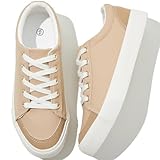 Witwatia Canvas Sneakers for Women Low Top Brown Canvas Shoes Ladies Lace-Up Fashion Sneakers Tennis Shoes Comfort Casual Walking Shoes for Girls, US7