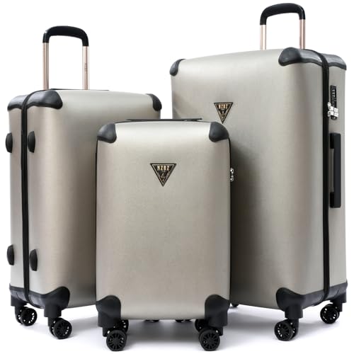 NZBZ Vintage Luggage Set, Retro Lightweight Leather Suitcase with Double Spinner Wheels, Large Capacity (Grey, 20inch & 24inch & 28inch)