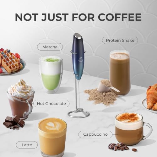 Image of Zulay Kitchen Powerful Milk Frother Wand With Duracell Batteries - Ultra Fast Handheld Drink Mixer - Electric Whisk Foam Maker for Coffee, Lattes, Cappuccino & Matcha - Z1 Motor - Deep Sea