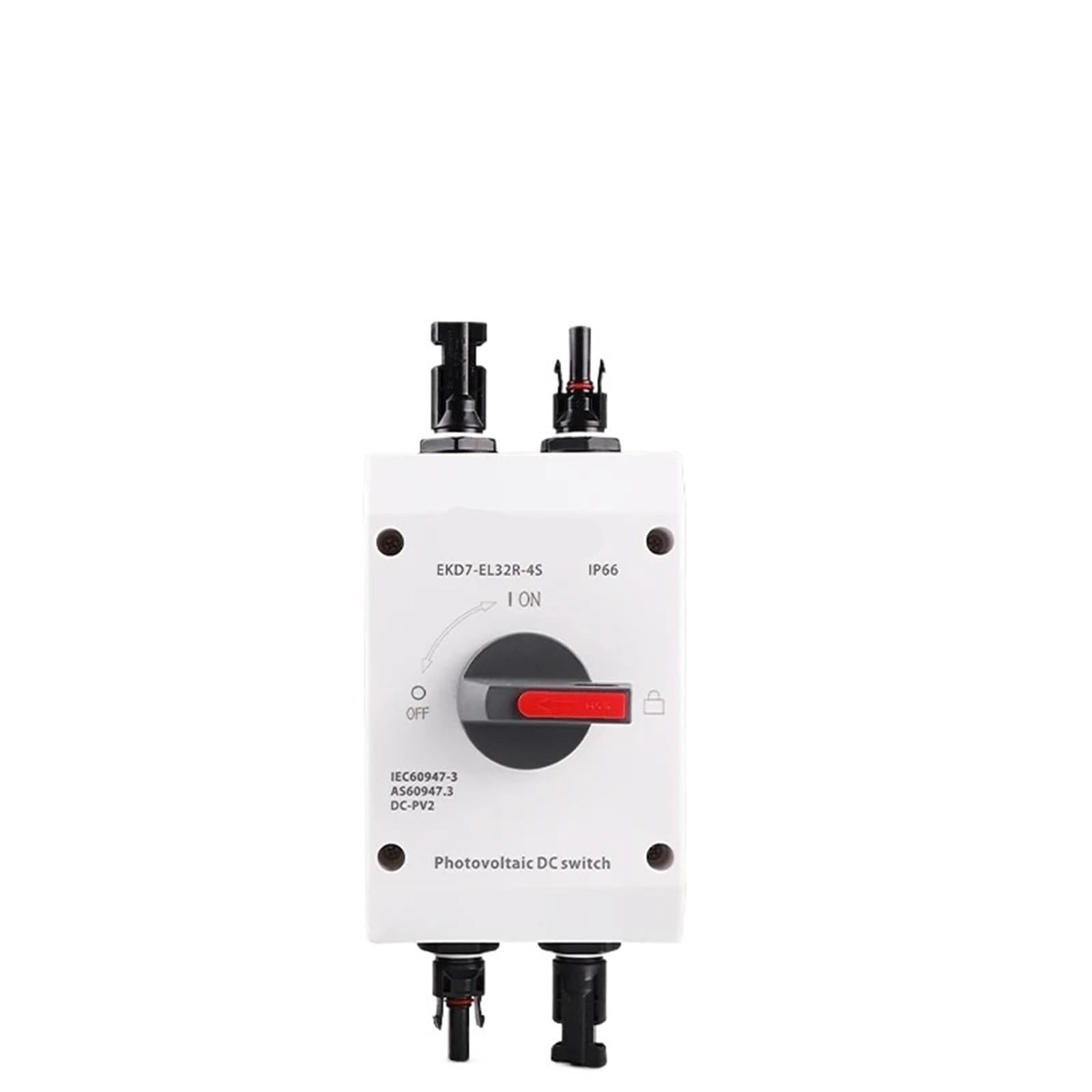 Interruptor de aislamiento solar fotovoltaico para exteriores, interruptor solar fotovoltaico 4P 1000V 32A UKPM mango giratorio IP66 impermeable EKD7(EKD7-EL32R-MG25)