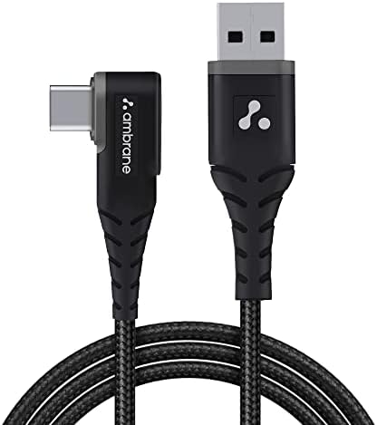 Ambrane 3A USB Type C 30W Fast Charging Unbreakable Braided Cable, Quick Charge 2.0/3.0, Durable L-Shape Connector, 1.5m Perfect Length (ABLC10, Black)
