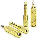 jindaaudio 4-Pack Headphone Adapter Set(Gold Plated), 1/8 (3.5mm) and 1/4 (6.35mm) Adapter Stereo(TRS), Audio Jack Converter for Guitar, Amp, Studio, Zero Signal Loss