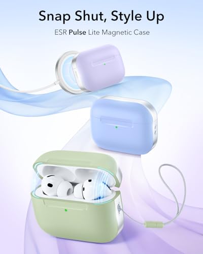 Image of ESR for AirPods Pro 3 Case (USB-C), Compatible with MagSafe, Magnetic Lid Lock, Full Drop Protection Cover with Lanyard, Pulse Series, Light Green