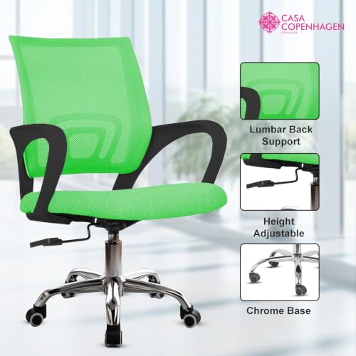 Image of Casa Copenhagen Mesh Mid Back Office /Study /Computer /Revolving /Desk Chair for Work from Home -Metal Base, Height Adjustable Seat - Splash Green & Black Handle