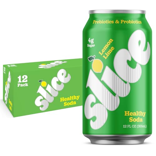 Image of Slice Healthy Soda, Lemon Lime, Prebiotic & Probiotic Soda Pop, 5g Fiber, 35 calories, 12 fl oz 12 Pack