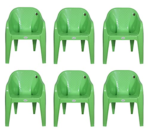 Image of PETALS Plastic Chairs Set of 6 Without Cushion | Arm Chair for Drawing /Living Room | Armchairs for Home /Office /Garden /Indoor & Outdoor | Cap Upto 150 Kgs | Green, 6 Pcs, Bravo | 3 Years Warranty