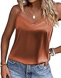 Ekouaer Satin V Neck Cami for Women Silky Tank Top Plus Size Basic Spaghetti Strap Sleepwear Tops Brown 3X-Large