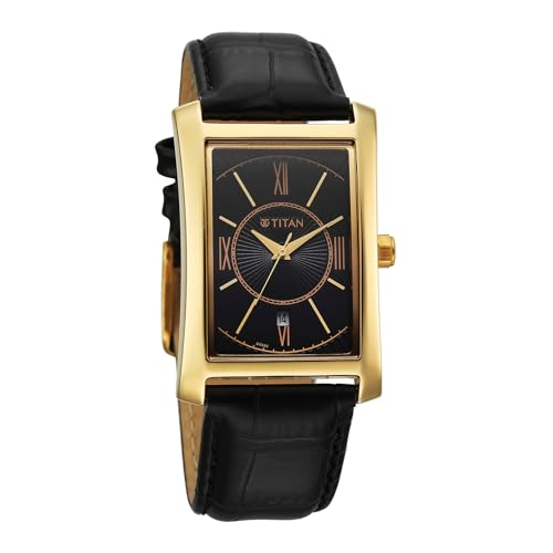 Image of Titan Regalia Allure Analog with Date and Black Dial Black Leather Strap Watch for Men - 10046YL01