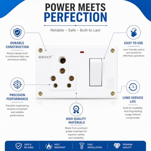Image of 16A Combined Box with Universal Socket & LED Indicator | Heavy Duty Power Socket | ISI Marked | Heat Resistant | For Geyser, AC, Microwave & Heavy Appliances