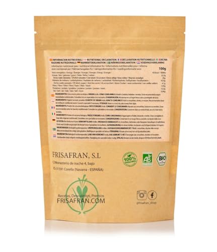 FRISAFRAN | Goldene Milch Pulver Bio 100g | Kurkuma Latte Pulver | Golden Milk mit Curcuma Ashwagandha | Mischung für Goldene Milch | Kurkuma-Goldmilch | Enthält Superfood | Tee | Goldelixier vegan