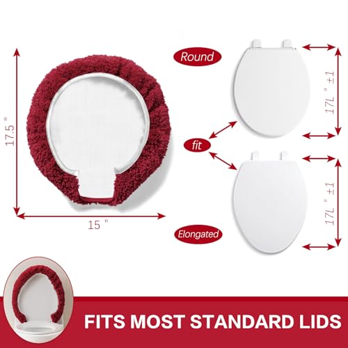 Image of Microfiber Toilet Lid Cover, 17.5 inchx15 inch Fits Round Oblong and Elongated | Toilet Seat Covers for Bathroom, Machine Washable, Decorative Fuzzy fur Look Round Toilet Seat Cover Extra Soft Absorbent