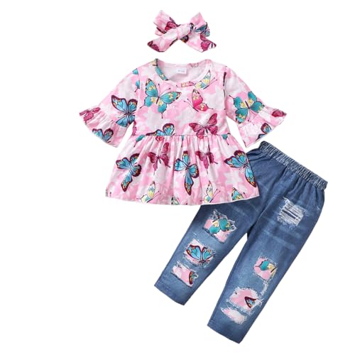 Conjuntos de bebé niña ropa de otoño y primavera con pantalón y top de volantes chic