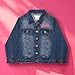 Barbie Girl's Button Up Jean Jacket - Fashion Denim Jacket with Pink Convertible Car Design for Kids (Deep Blue, Size 5/6)