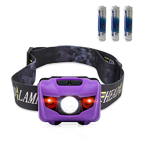 STCT CREE LED Headlamp Flashlight, STCT with Red Light Headlamp, Waterproof Head Lights Led for Kids Camping, Running, Batteries Included (Purple)