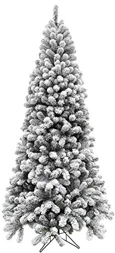 Fraser Hill Farm 6.5-Ft. Alaskan Pine Flocked Artificial Christmas Tree with Stand, Unlit Foldable Fake Tree with Realistic Snowy Foliage for Home Decoration