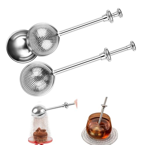 2pcs Stainless Steel Loose Tea Leaf Steeper&Sugar Shaker Duster Sifter 2 in 1, tea ball for loose leaf tea,tea strainers One-Hand Operated Spring-Loaded by PERLLENT - Used condition - US$8.01