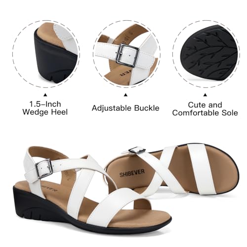 Image of SHIBEVER Wedge Sandals for Women Dressy: Comfortable Low Heel Sandals | Adjustable Casual Dress Shoes with Cushioned Insole and Non-Slip Sole, All-Day Walking