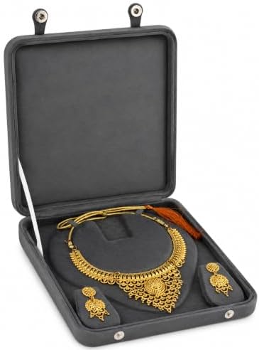 atorakushon Portable Travel Case Box Makeup Storage Jewellery Organisers Locker Set Gift Necklaces Box for Women and Girls for Earring Ring and Chains Display Wedding, Grey Velvet