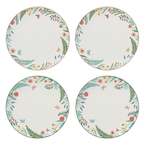 Oneida Dinnerware Set, First Blooms 4-Piece Accent Plates, Service For 4, Plate Set, Porcelain Plates, Dishwasher & Microwave Safe, Salad & Pasta Plate, Dish Sets, Floral Design (Assorted, 4 Piece)