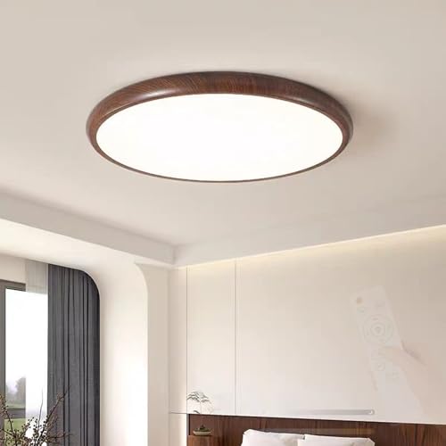 Plafonnier LED dimmable moderne luminaire de plafond rond bois foncé 60cm pour salon couloir