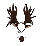 Nicky Bigs Novelties Adult Giant Brown Moose Antler with Ears Headband - Reindeer Nose Deer Antlers Cosplay Animal Hat - Elk Horn Halloween Costume Accessory