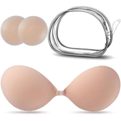 Self-Adhesive Bra,Strapless Sticky Bra Invisible Push up Lift Silicone Bras for Backless Dress (Beige, D) Cover