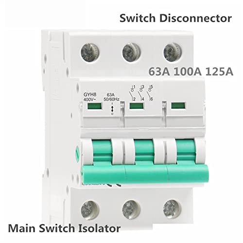 Interrupteur principal triphasé GYH8 100A 3 pôles 400V pour tableau électrique domestique