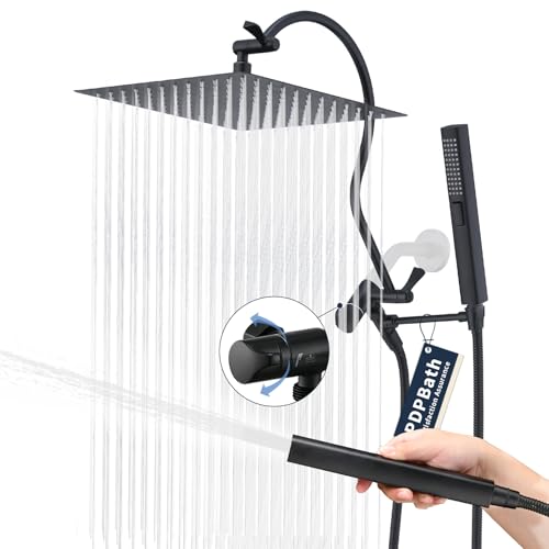 PDPBath Pomme de douche à effet pluie entièrement métallique avec pulvérisateur à main, pommeau de douche haute pression de 30,5 cm avec bras d'extension col de cygne, pommeau de douche cascade avec