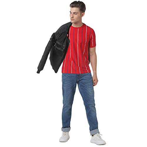 Image of CAHOOT Men Red Striped Casual T-Shirt