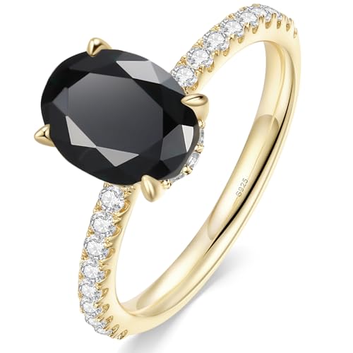 2.5CT Moissanite Engagement Ring for Women VVS1 Clarity Black Oval Cut Lab Created Diamond Wedding Band S925 Sterling Silver with 9K Gold Plated Wedding Ring for Her Size 4-9