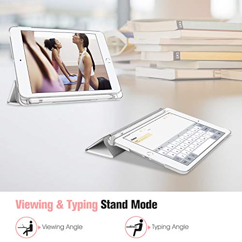 Fintie for iPad Mini 5 2019 ケース クリア 半透明 バックカバー Pencil 収納可能 ペンホルダー付き 薄型 軽量 スタンド オートスリープ機能 第5世代 7.9 インチ 保護カバー(モデル番号A2133、A2124、A2126、A2125) (モデル番号A2133、A2124、A2126、A2125) (シルバー)