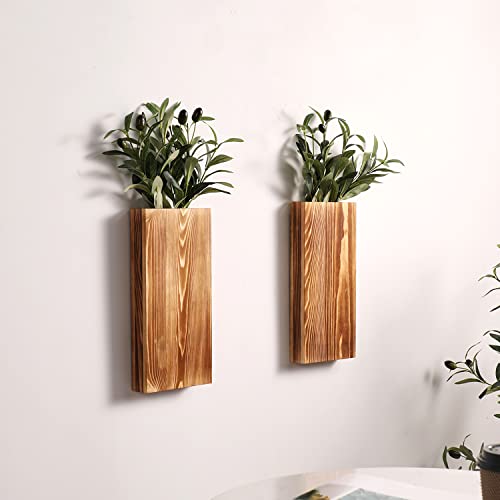 Mokof 2 Pack Wood Wall Planter For Dried Flowers And Artificial Greenery Plants, Dried Pampas Glass Holder, Wooden Pocket Vase, Farmhouse Wall Decor #TOP1