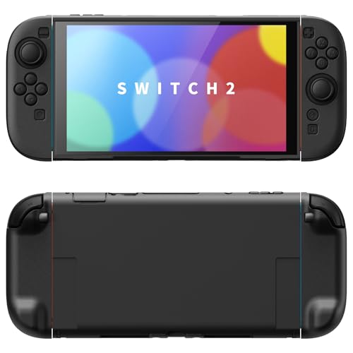 Image of PlayVital Protective Case for Nintendo Switch 2 with Extra Stand & Thumb Grip Caps | Split Design, Dockable Hard Shell Cover for Nintendo Switch 2 | Solid Color Series, Black