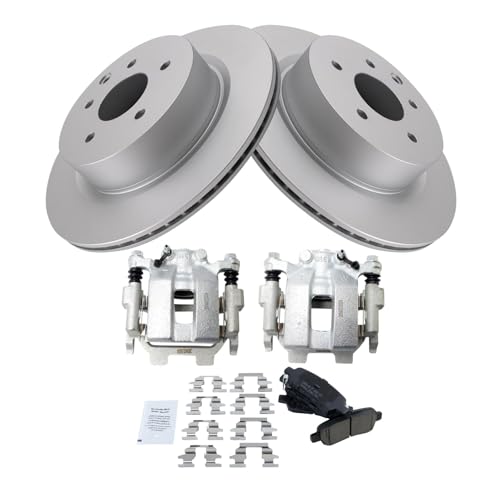 Image of TRQ Rear Brake Pad and Rotor Set Ceramic Vented Coated Rotors Calipers