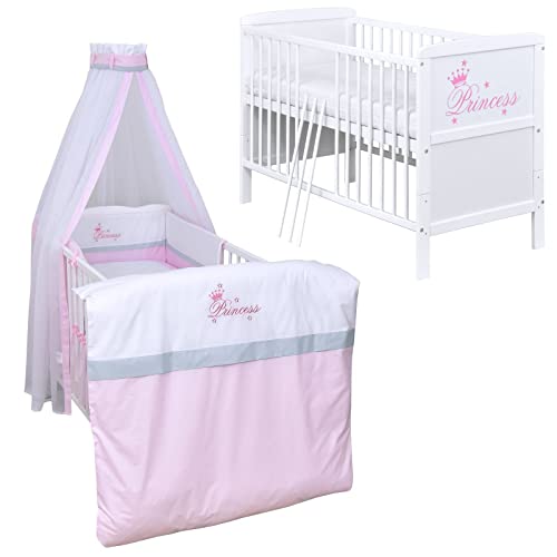 Generisch Baby Delux Babybett Komplett Set Kinderbett umbaubar zum Juniorbett weiß 140x70 Princess Bettwäsche mehrteilig (Princess) Generisch Baby Delux Babybett Komplett Set Kinderbett umbaubar zum Juniorbett weiß 140x70 Princess Bettwäsche mehrteilig (Princess)