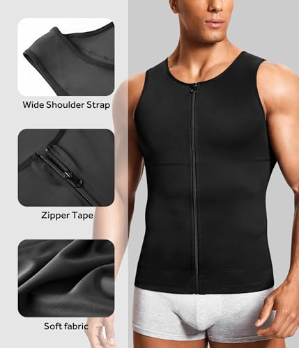 Mens Compression Shirt Belly Slimming Body Shaper Vest Sleeveless Zipper Undershirt Tank Top Shapewear for Stomach3