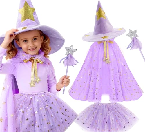 Disfraz de bruja y mago para niñas, 4 piezas, 3-6 años miniatura 1