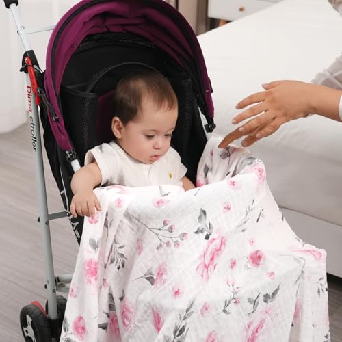 david's kids 4 Pack Baby Muslin Swaddle Blankets, 100% Cotton and Ultra Soft Breathable Receiving Blanket Wrap for Boys Girls, New Born Essentials, Large 47 x 47 inches, Pink Floral by david's kids - Image 6